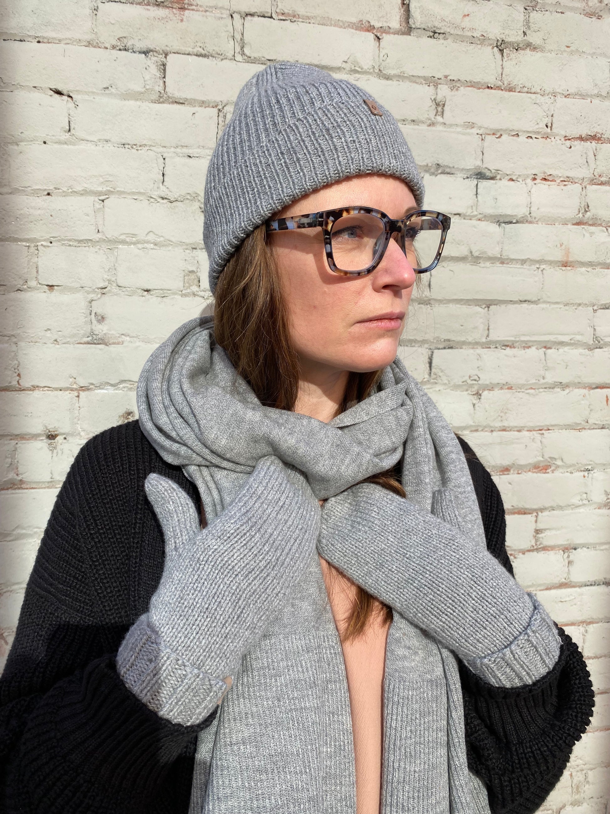 Dinadi Merino Edge Rib Scarf in Flint Grey