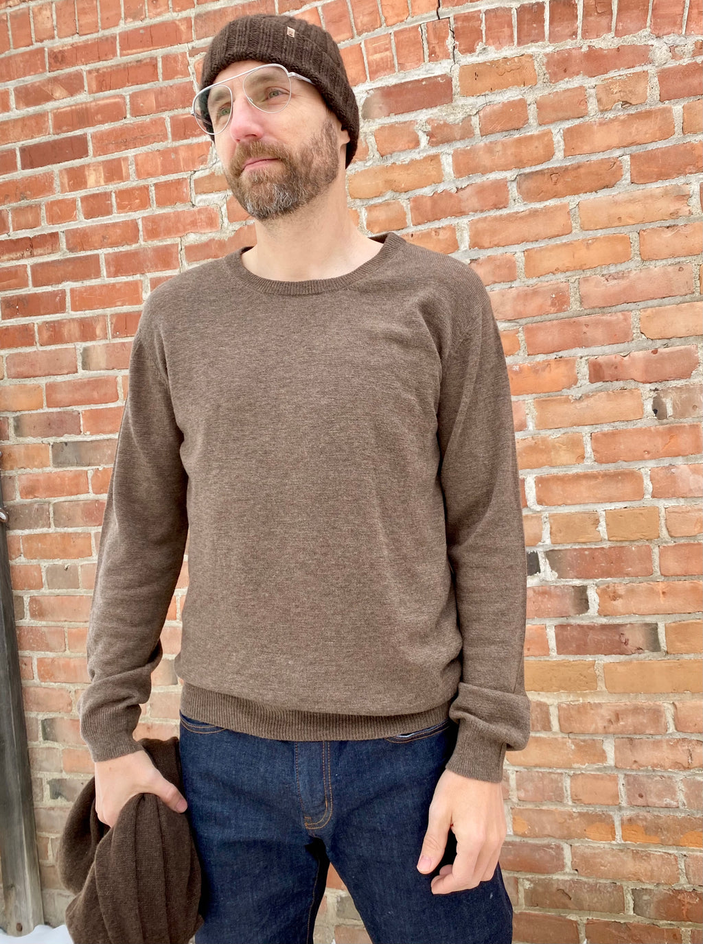 Dinadi Merino Wool Unisex Sweater in Nutmeg Brown made in Nepal 