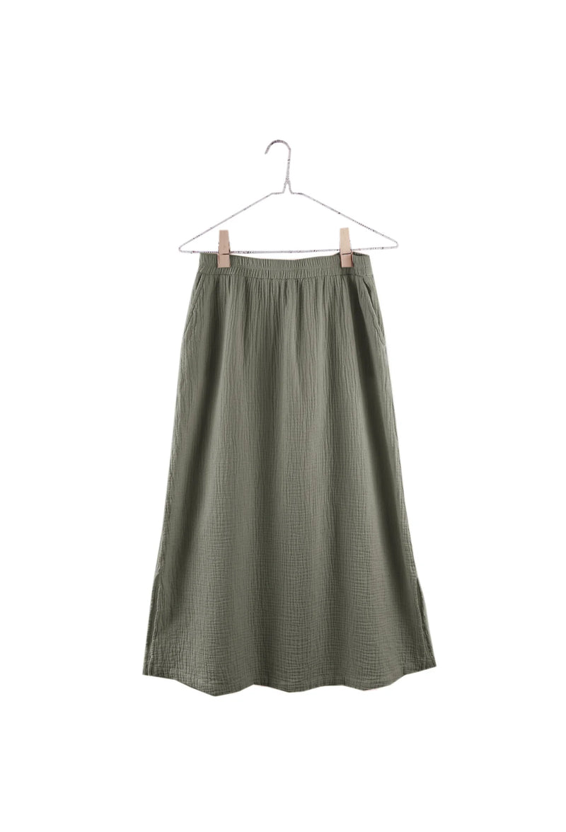 Organic Gauze Slit Skirt in Olive