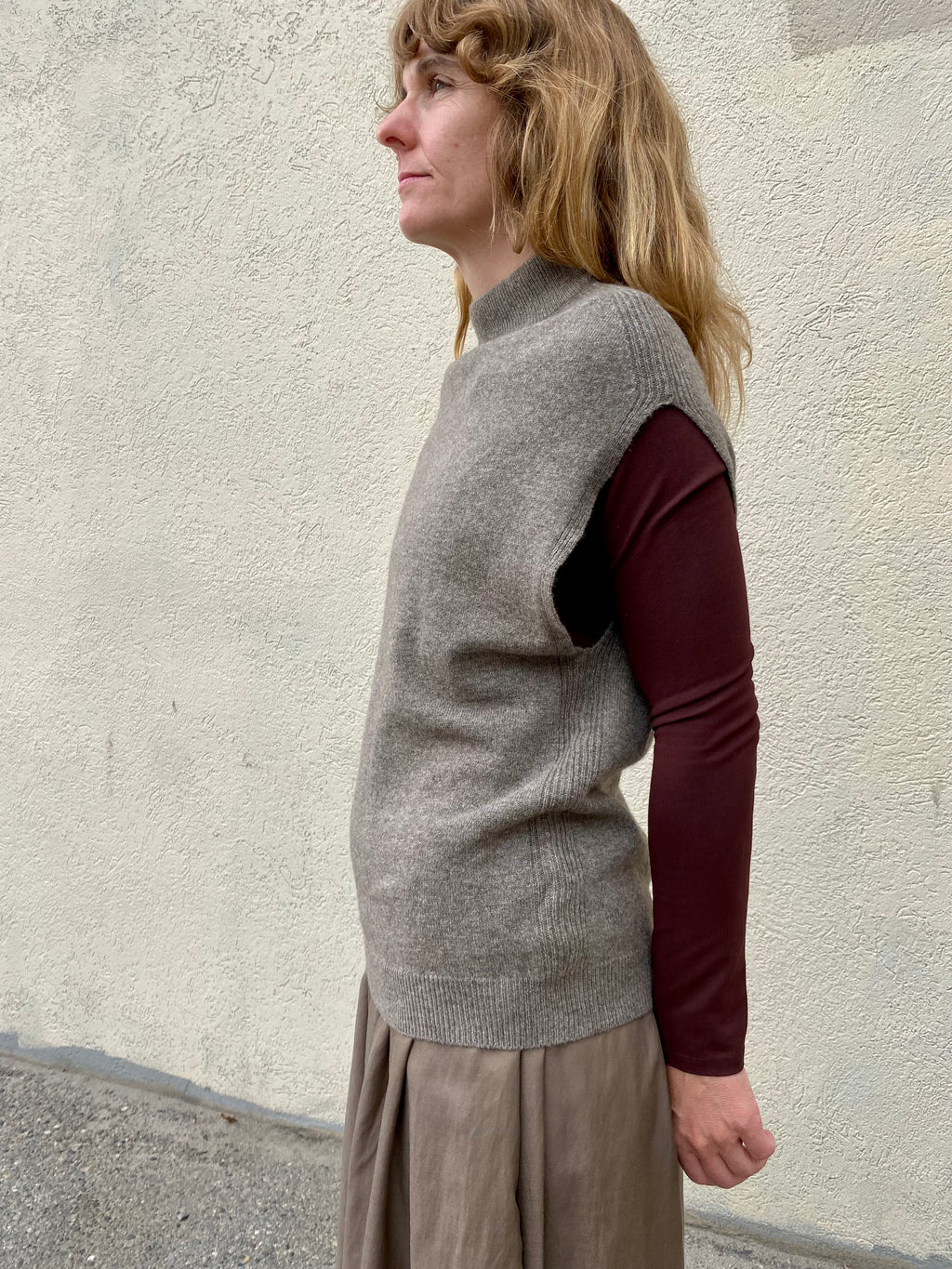 Dinadi Yak Wool Vest in Oat Brown made in Nepal 