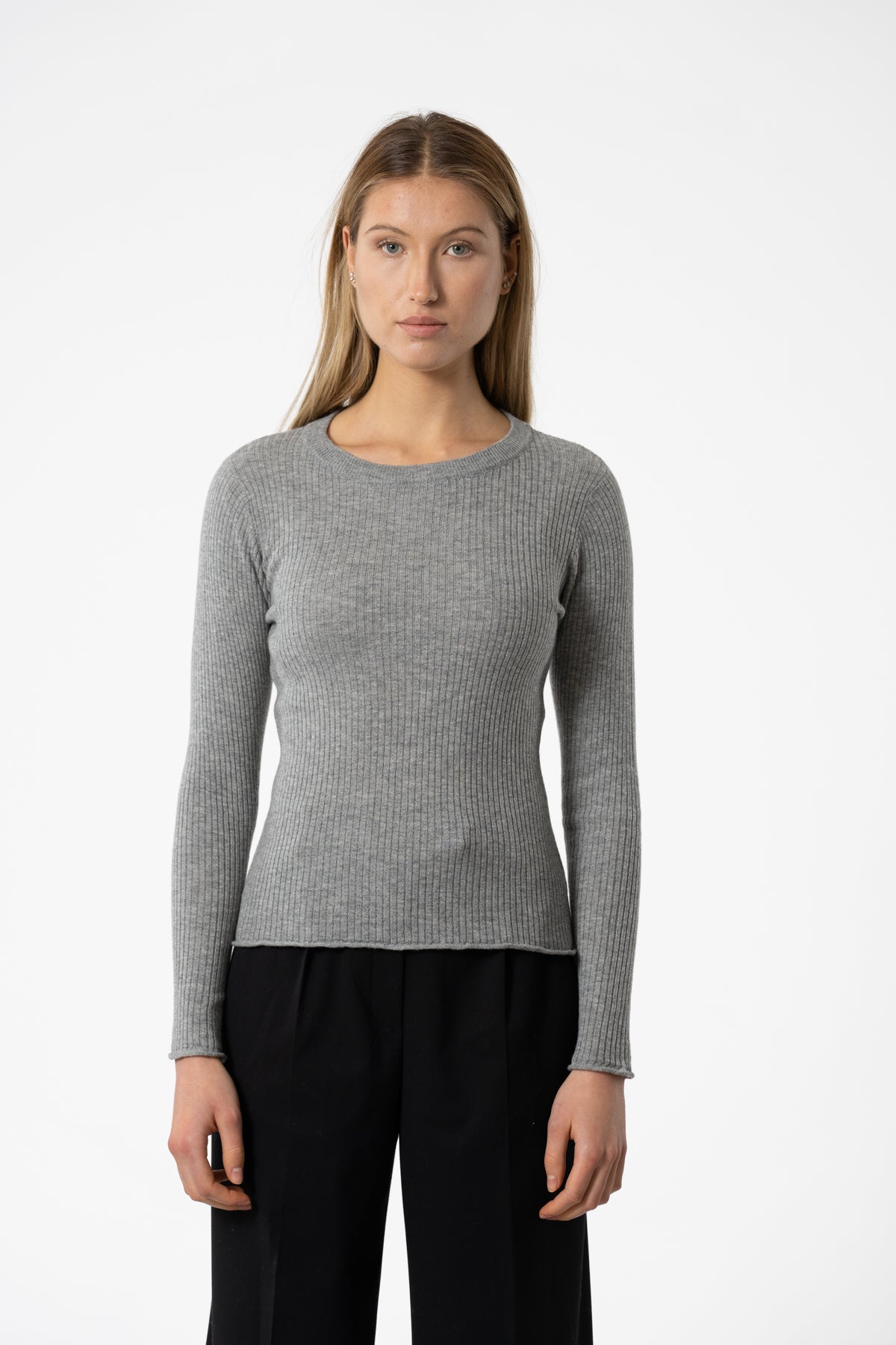 Merino Fitted Rib Sweater in Flint Grey