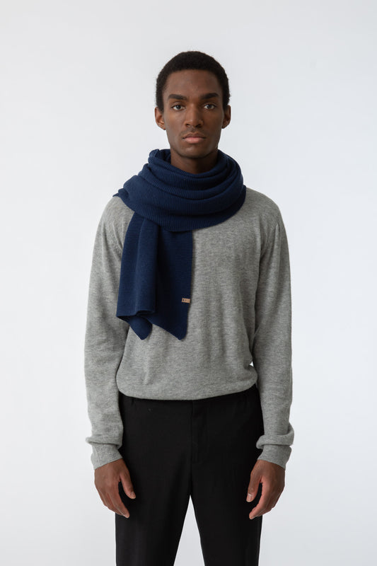 Dinadi Merino Garter Scarf in Dark Blue made in Nepal