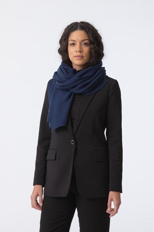 Dinadi Merino Garter Scarf in Dark Blue made in Nepal