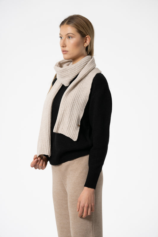 Merino Handknit Rib Scarf in Almond