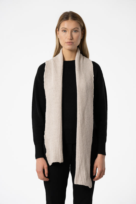 Merino Handknit Rib Scarf in Almond