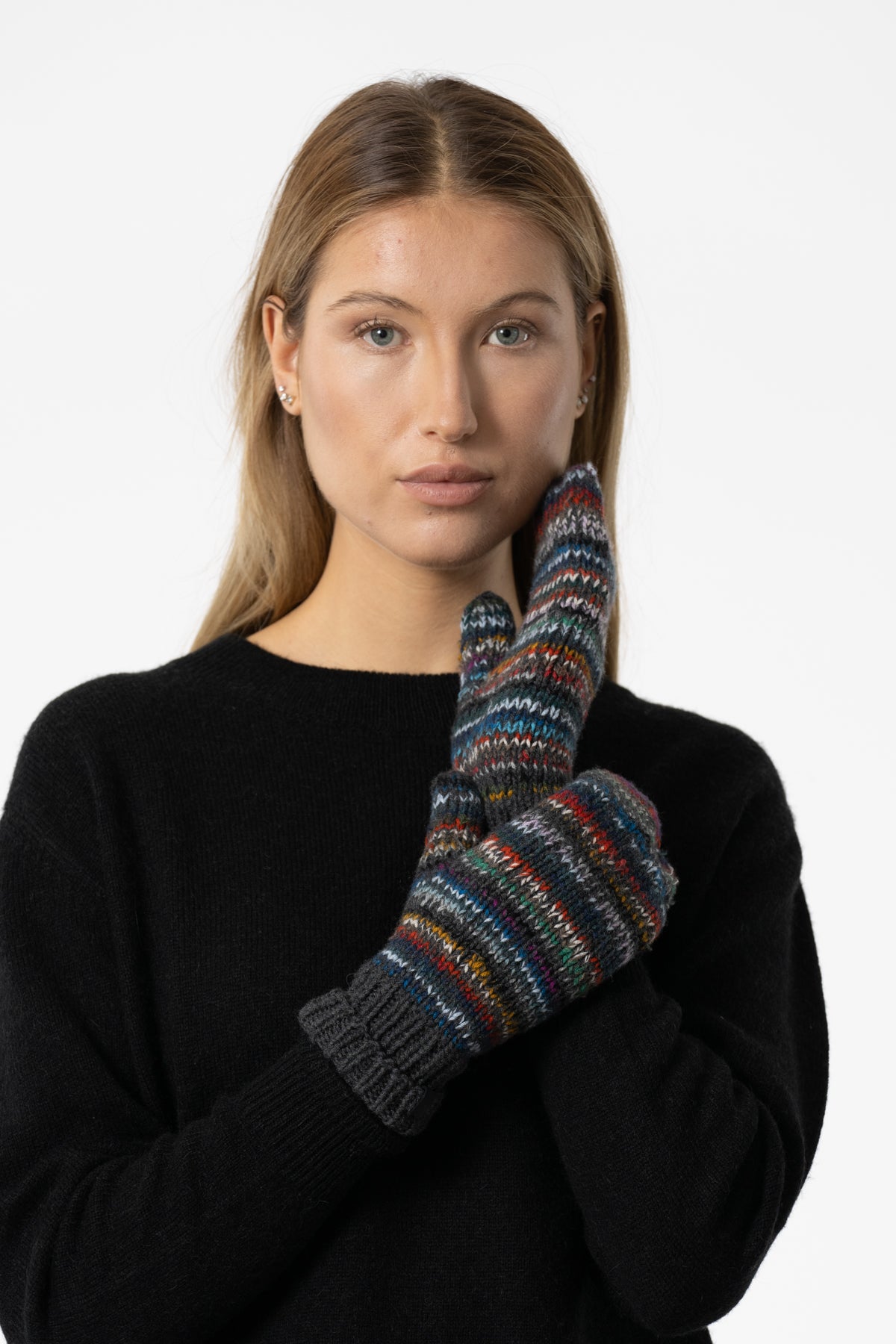 Merino Handknit Zero Waste Mittens in Multi Colour