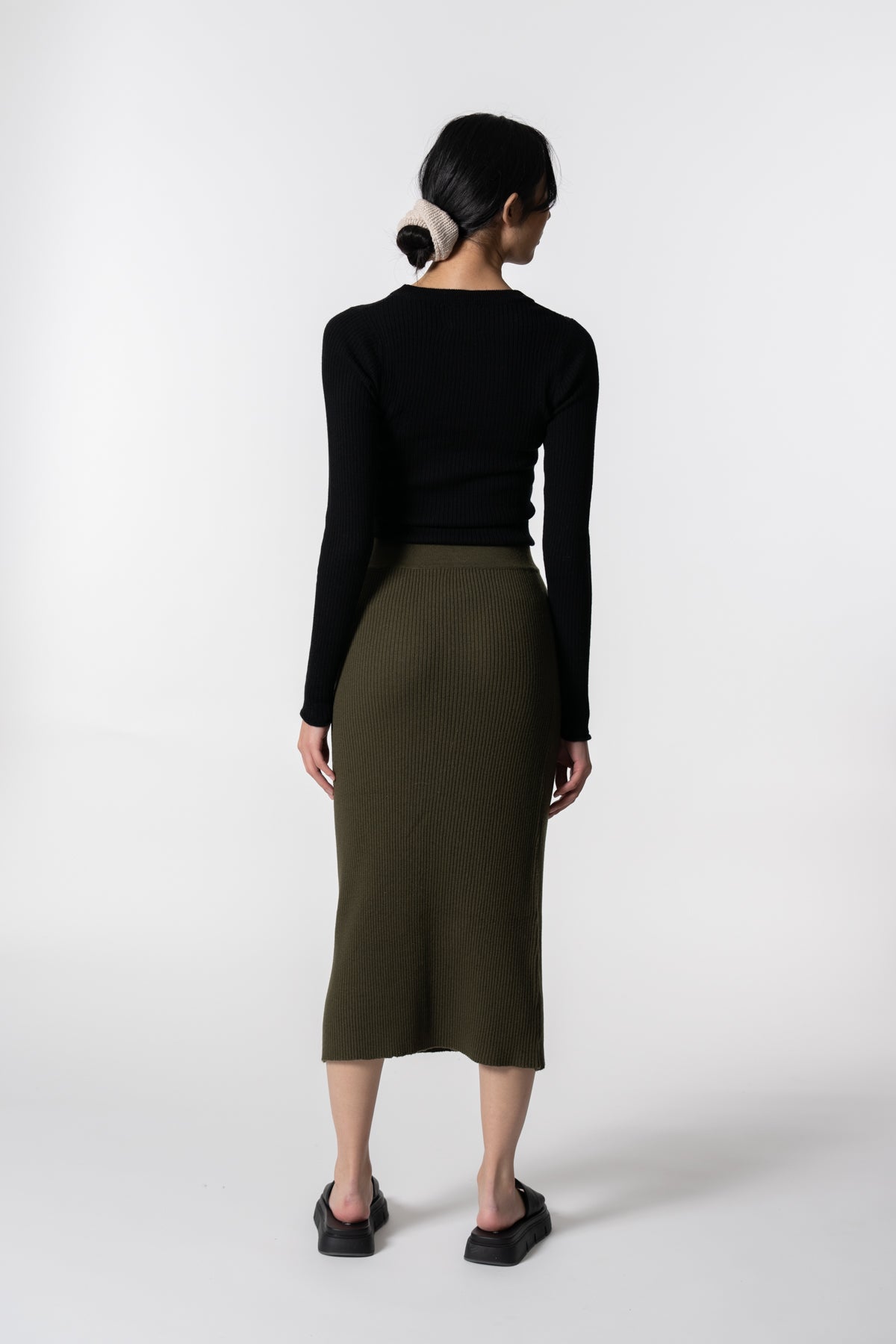 Merino Rib Skirt In Olive Green
