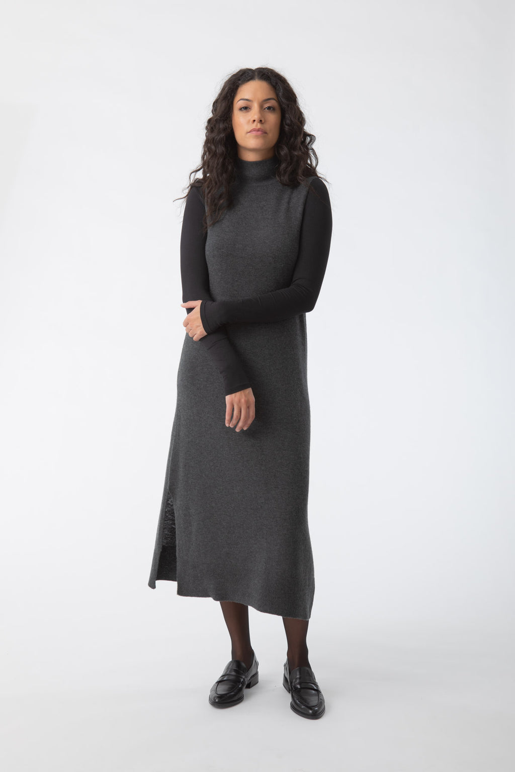 Merino Sweater Dress in Charcoal Grey