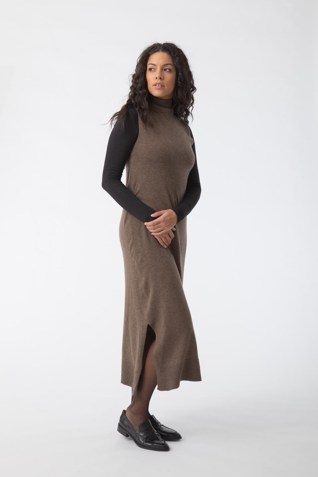 Merino Sweater Dress in Nutmeg Brown