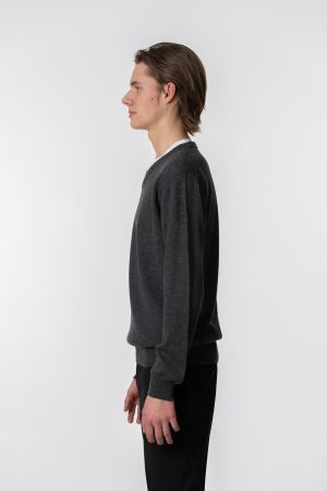 Merino Unisex V-Neck Sweater In Charcoal Grey