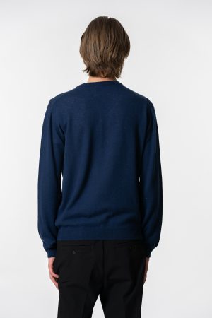 Merino Unisex V-Neck Sweater In Dark Blue