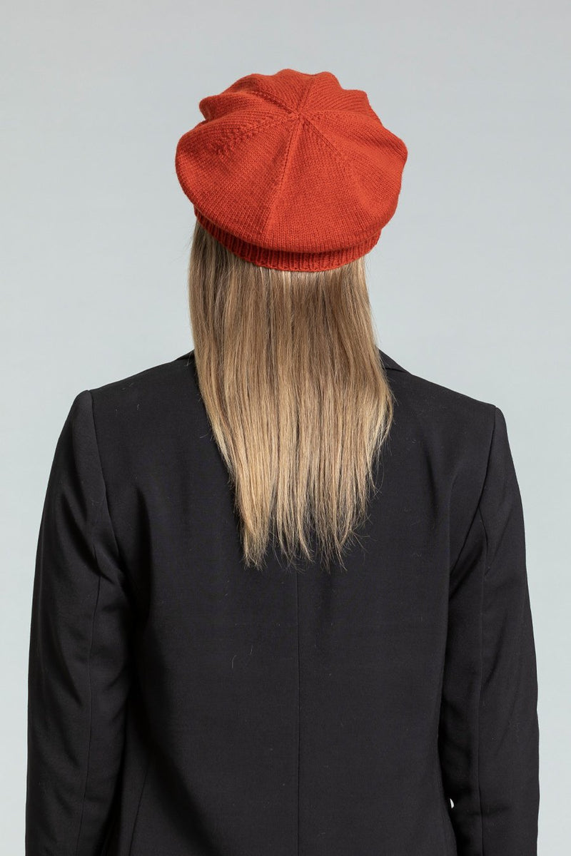 Dinadi Merino Beret in Burnt Orange Hand knit 