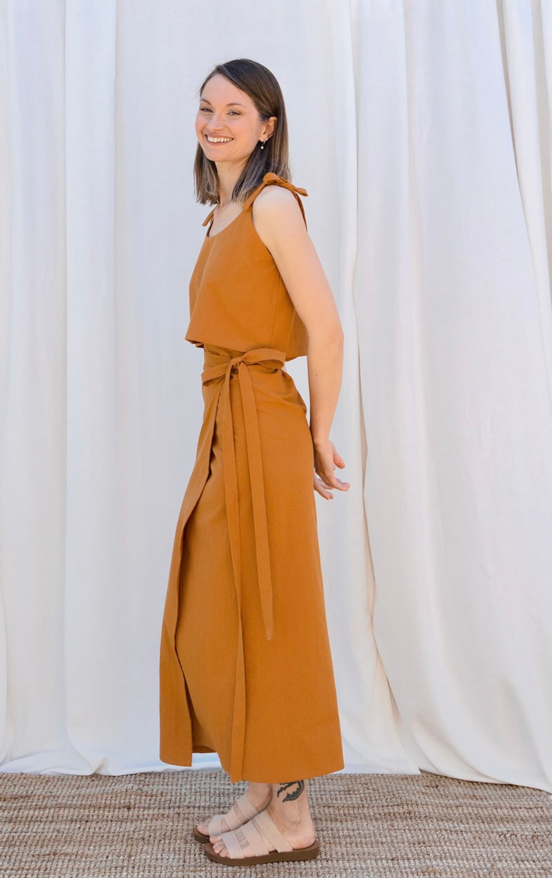 Tie Top + Wrap Skirt Set in Amber Cotton