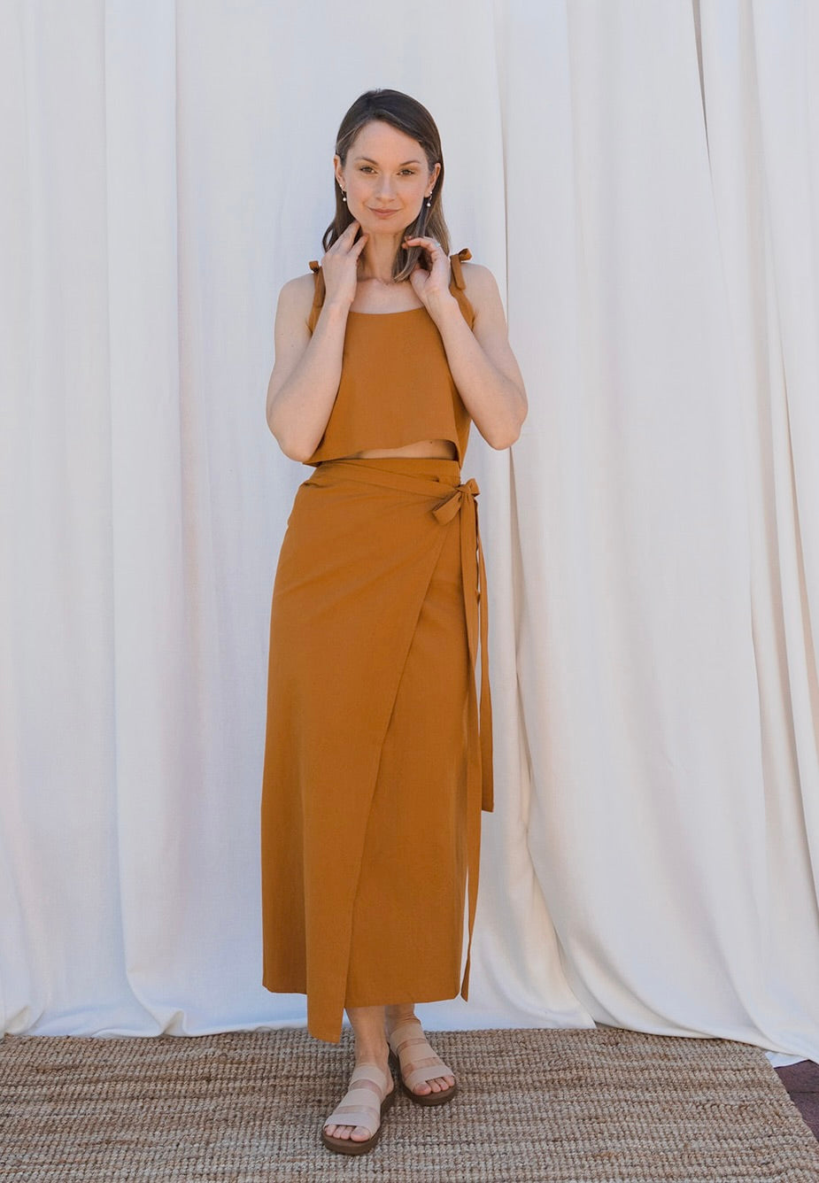 Tie Top + Wrap Skirt Set in Amber Cotton