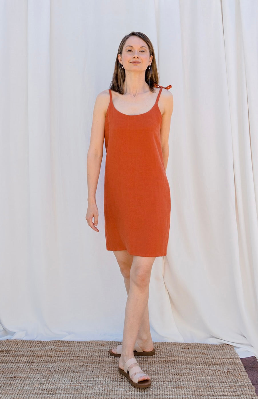 Slip Dress in Papaya Linen