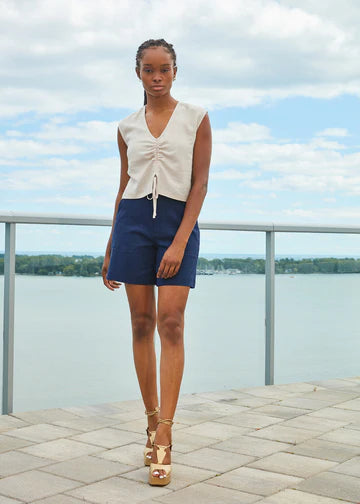 River Shorts in Blue Linen