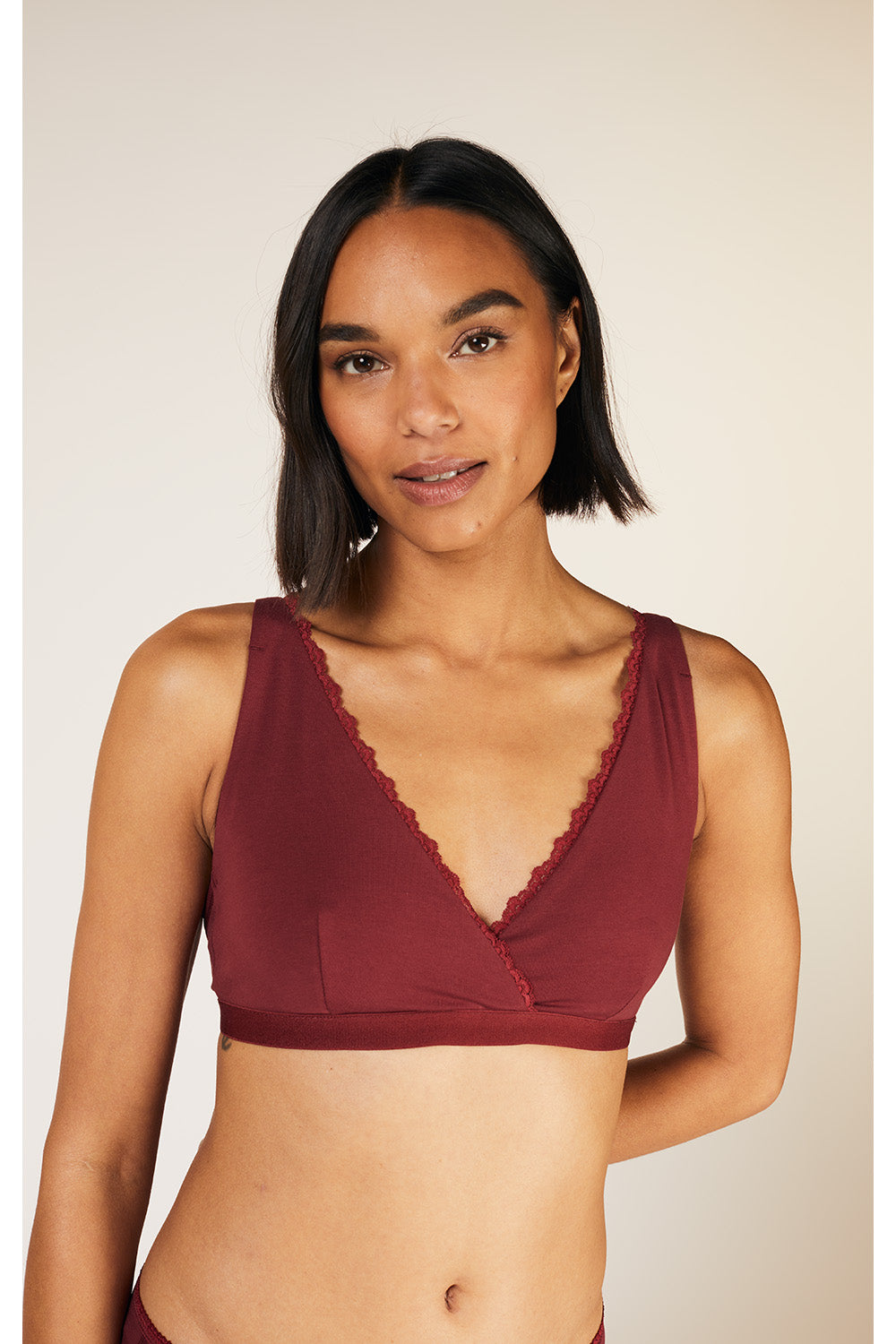 Lace Trim Triangle Bra in Burgundy