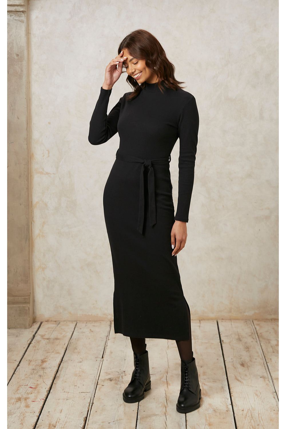 Black ribbed dress best sale