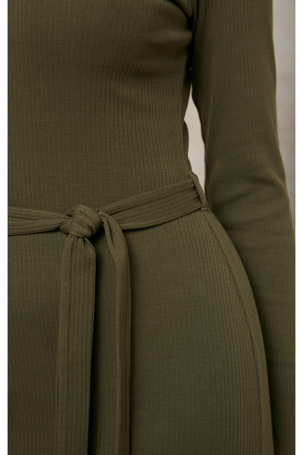 Khaki ribbed outlet midi dress