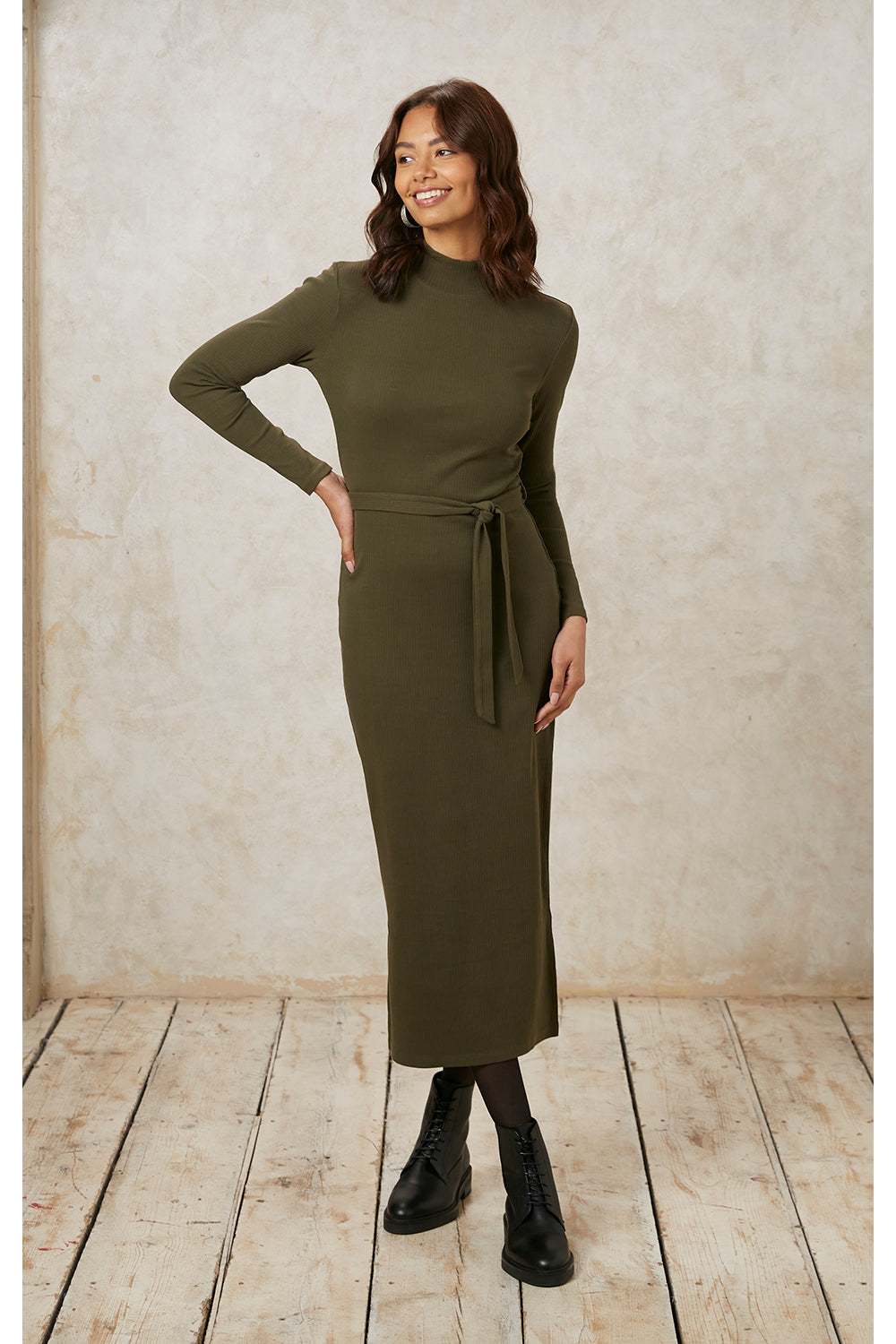 Khaki dress sale with sleeves