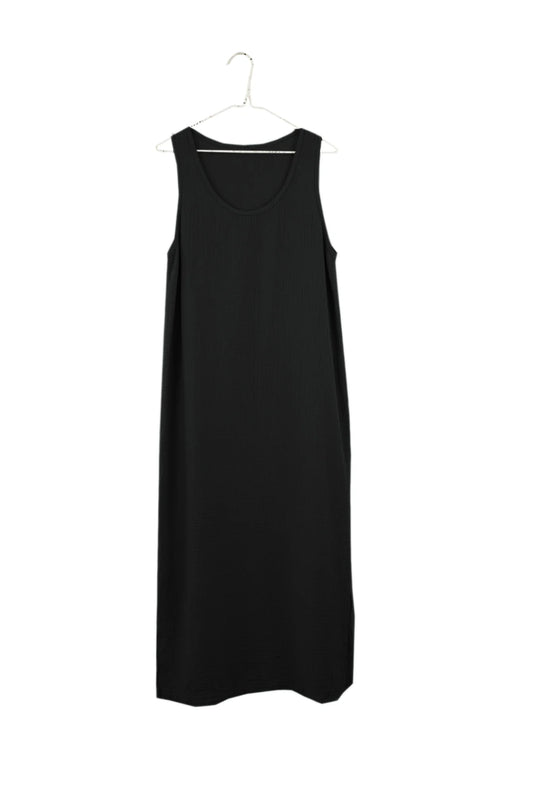 Organic Gauze Sleeveless Dress in Black