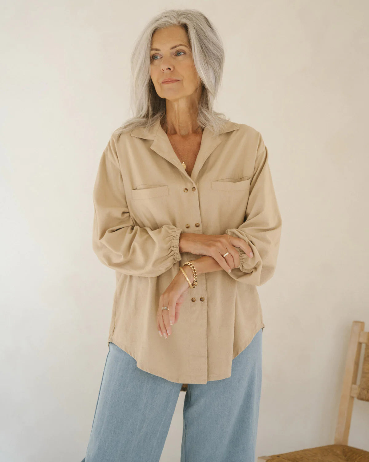 House Blouse in Sand Raw Silk