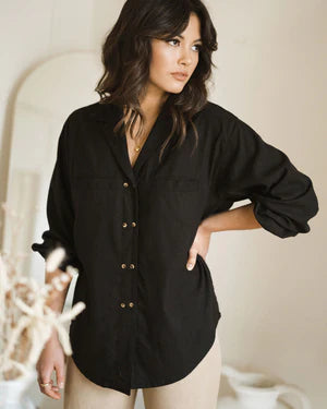 House Blouse in Black Raw Silk