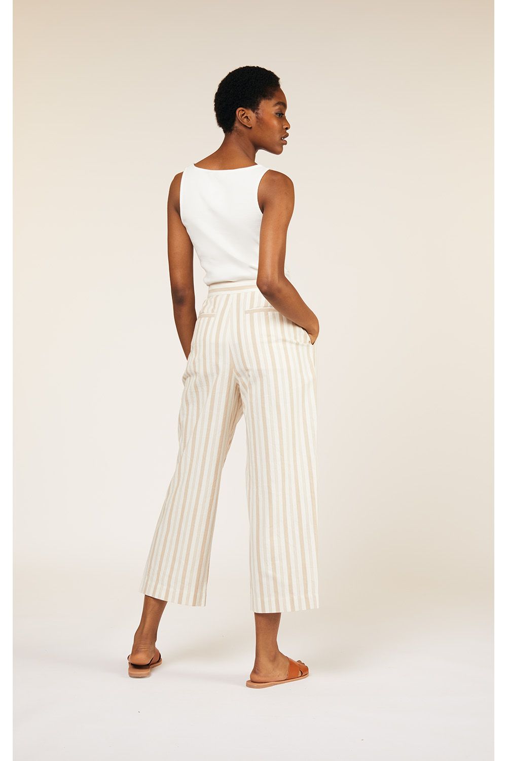 People Tree Emerson Striped Trousers in Stone