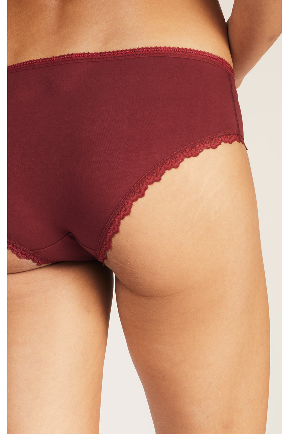 Lace Hipster Underwear in Burgundy Textile Apparel