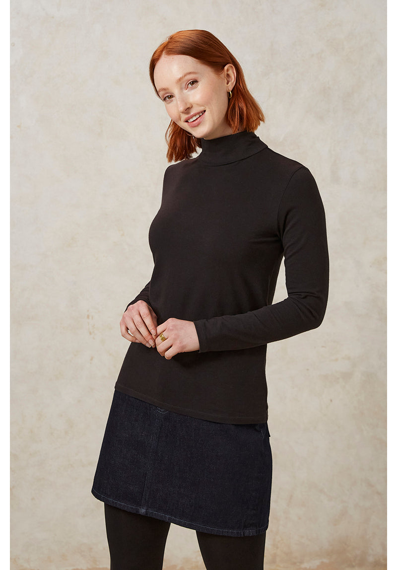 Laila Roll Neck Top in Black
