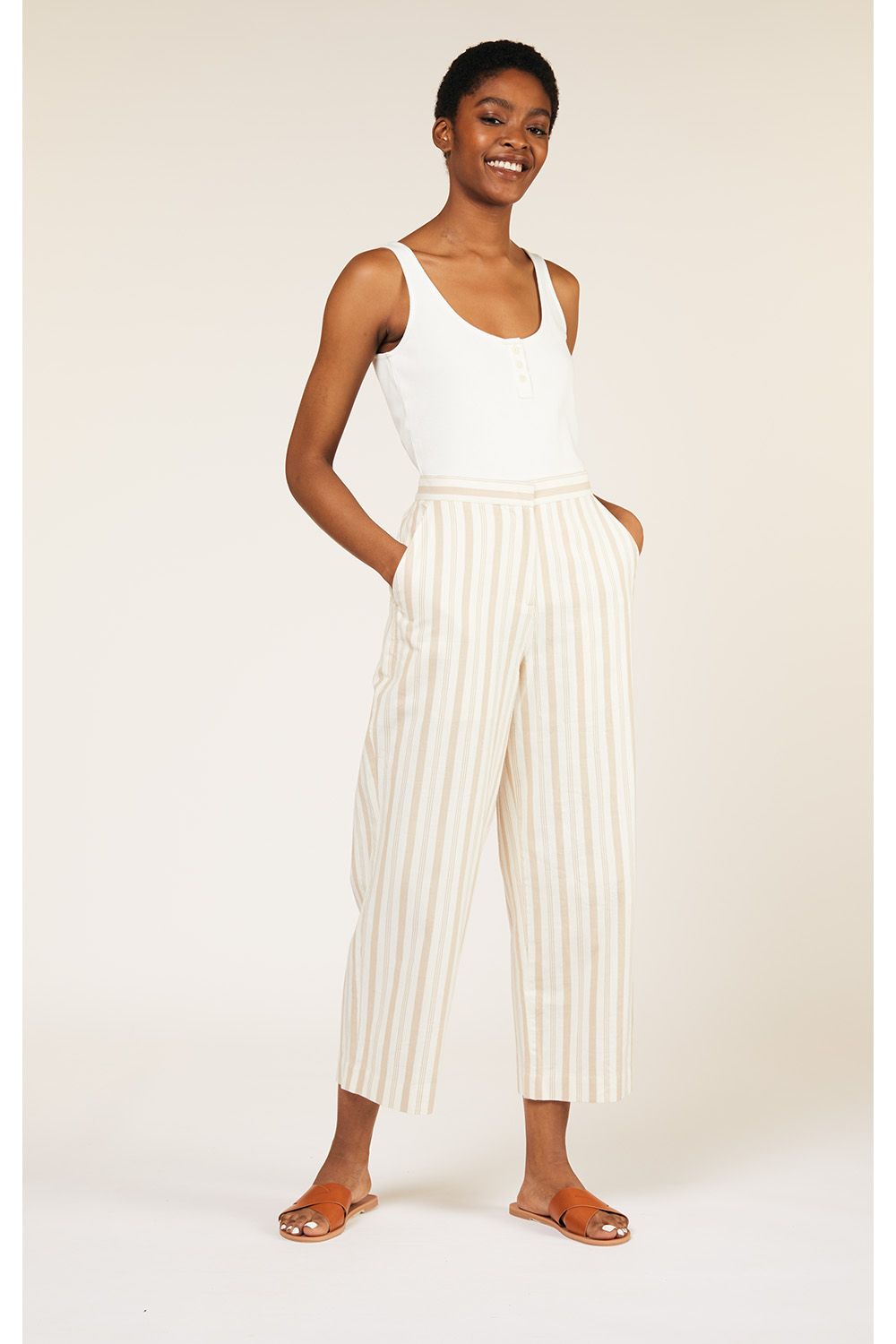 People Tree Emerson Striped Trousers in Stone