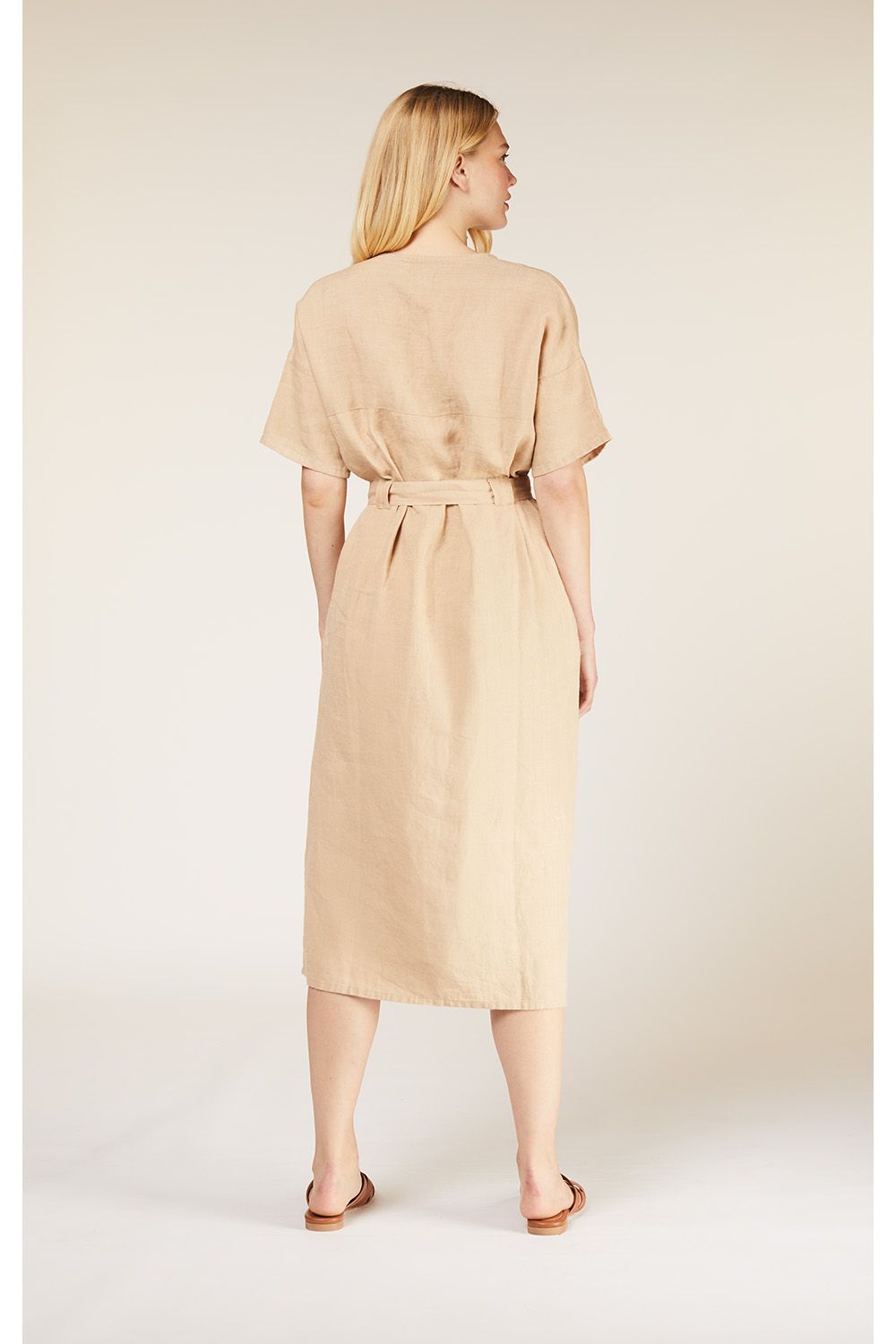 People Tree India Linen Dress in Stone